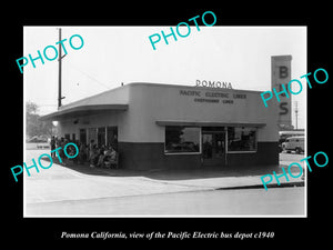 OLD HISTORIC PHOTO OF POMONA CALIFORNIA, PACIFIC ELECTRIC BUS DEPOT 1940