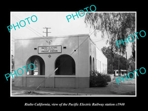 OLD HISTORIC PHOTO OF RIALTO CALIFORNIA, PACIFIC ELECTRIC RAILWAY STATION 1940