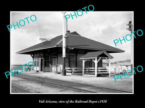 OLD LARGE HISTORIC PHOTO OF VAIL ARIZONA, VIEW OF THE RAILROAD STATION c1920