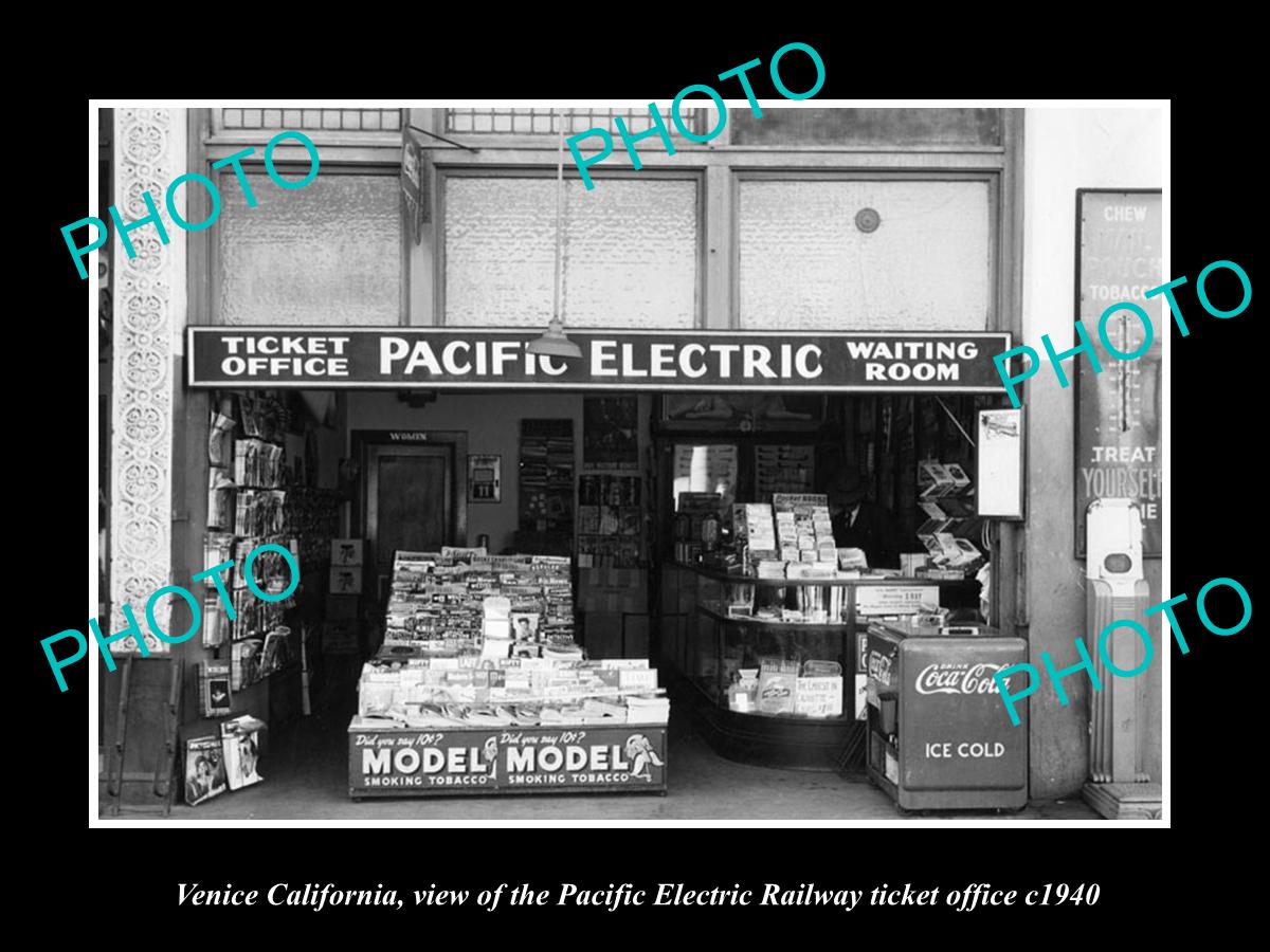 OLD HISTORIC PHOTO OF VENICE CALIFORNIA, PACIFIC ELECTRIC RAILWAY OFFICE c1940