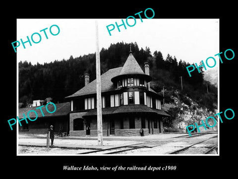 OLD LARGE HISTORIC PHOTO OF WALLACE IDAHO, VIEW OF THE RAILROAD STATION c1900