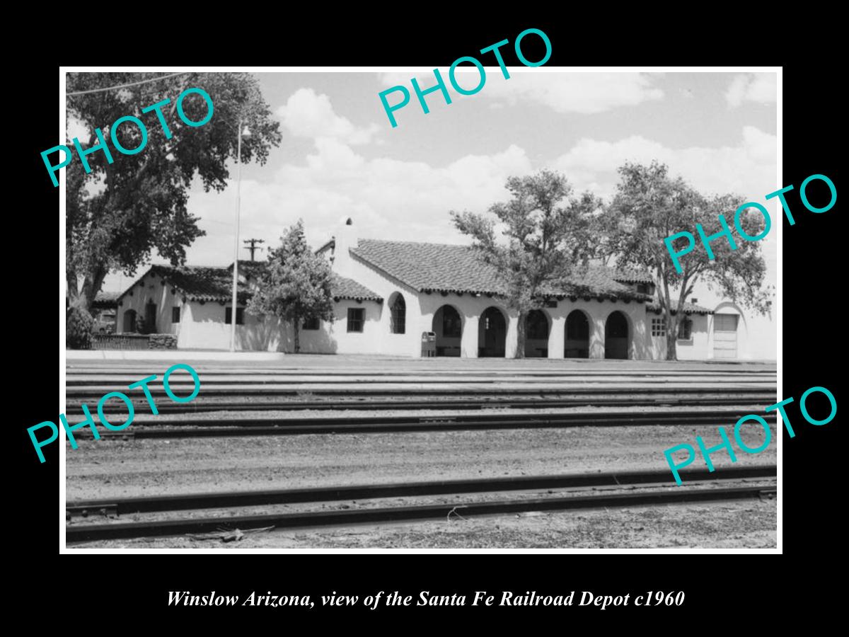 OLD LARGE HISTORIC PHOTO OF WINSLOW ARIZONA, VIEW OF THE RAILROAD STATION c1960