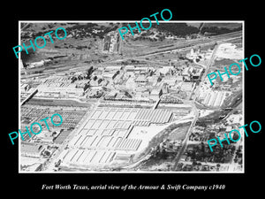 OLD LARGE HISTORIC PHOTO OF FORT WORTH TEXAS, AERIAL VIEW OF ARMOUS & SWIFT 1940