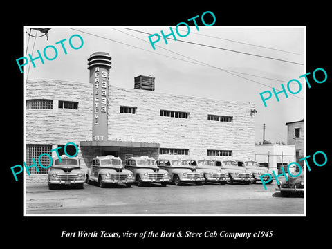 OLD LARGE HISTORIC PHOTO OF FORT WORTH TEXAS, THE BERT & STEVE CAB COMPANY c1945