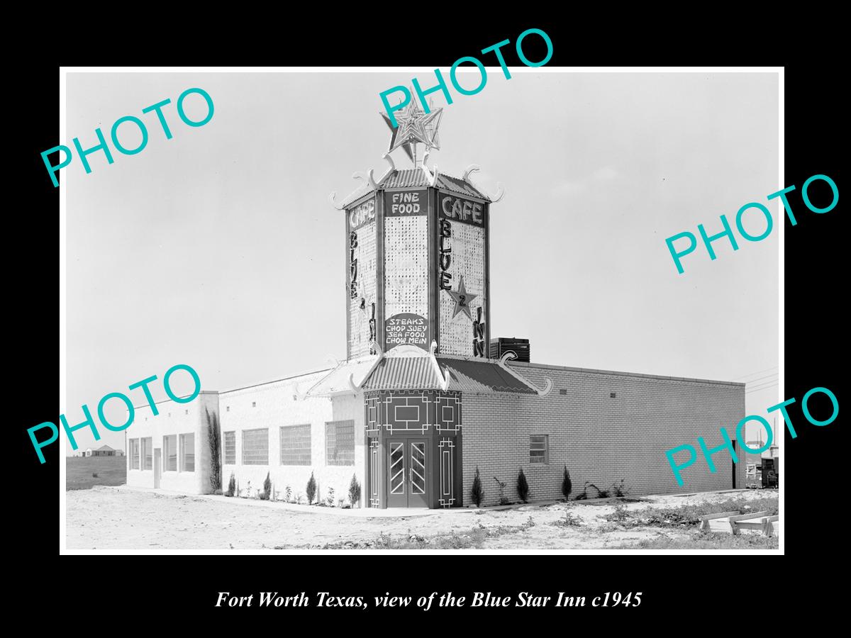 OLD LARGE HISTORIC PHOTO OF FORT WORTH TEXAS, VIEW OF THE BLUE STAR INN c1945