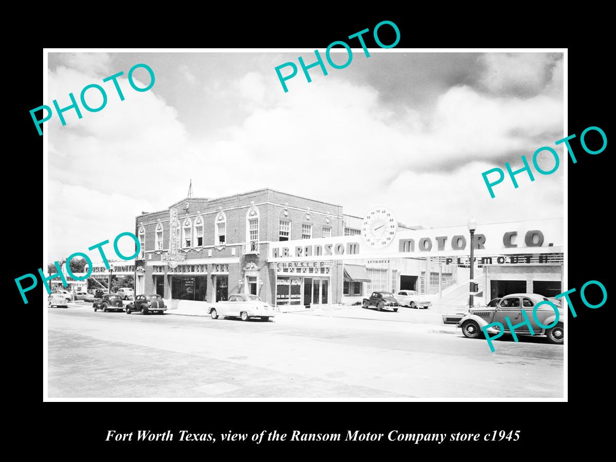 OLD LARGE HISTORIC PHOTO OF FORT WORTH TEXAS, THE RANSOM MOTOR Co STORE c1945