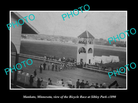 OLD LARGE HISTORIC PHOTO OF MANKATO MINNESOTA, THE SIBLEY PARK BICYCLE RACE 1890