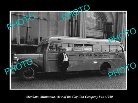 OLD LARGE HISTORIC PHOTO OF MANKATO MINNESOTA, THE COY CAB Co BUS c1950