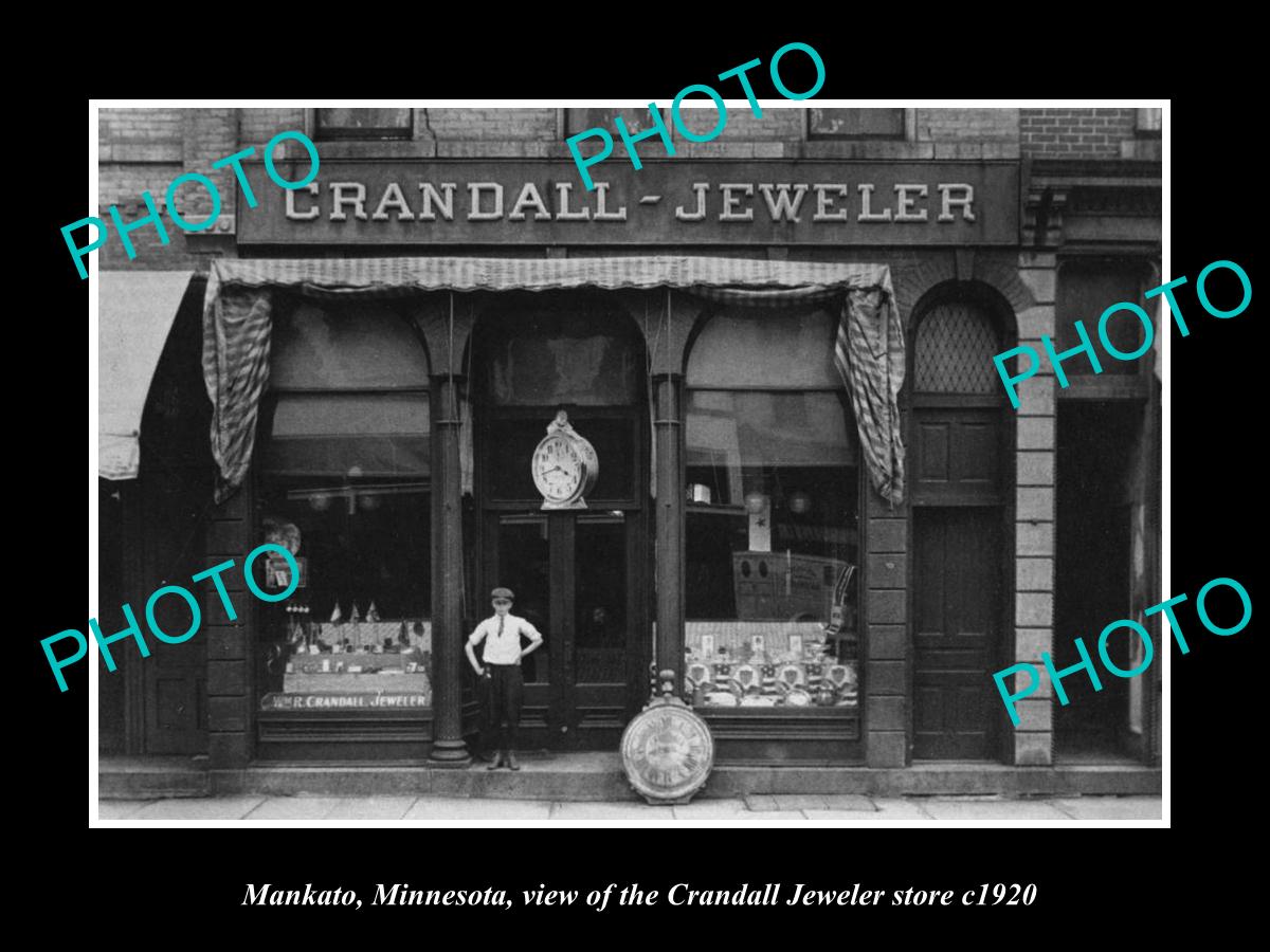 OLD LARGE HISTORIC PHOTO OF MANKATO MINNESOTA, THE CRANDALL JEWELER STORE c1920