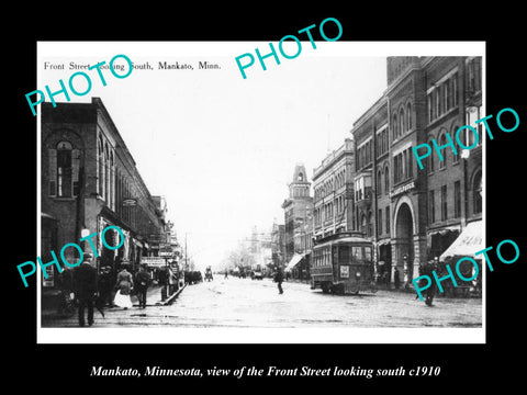 OLD LARGE HISTORIC PHOTO OF MANKATO MINNESOTA, VIEW OF FRONT STREET c1910