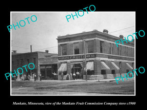 OLD LARGE HISTORIC PHOTO OF MANKATO MINNESOTA, FRUIT COMMISSION CO STORE c1900