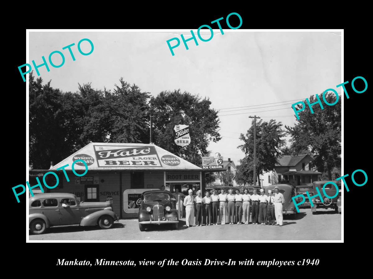 OLD LARGE HISTORIC PHOTO OF MANKATO MINNESOTA, VIEW OF THE OASIS DRIVE IN c1940