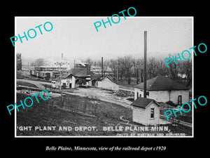 OLD LARGE HISTORIC PHOTO OF BELLE PLAINE MINNESOTA, THE RAILROAD DEPOT c1920