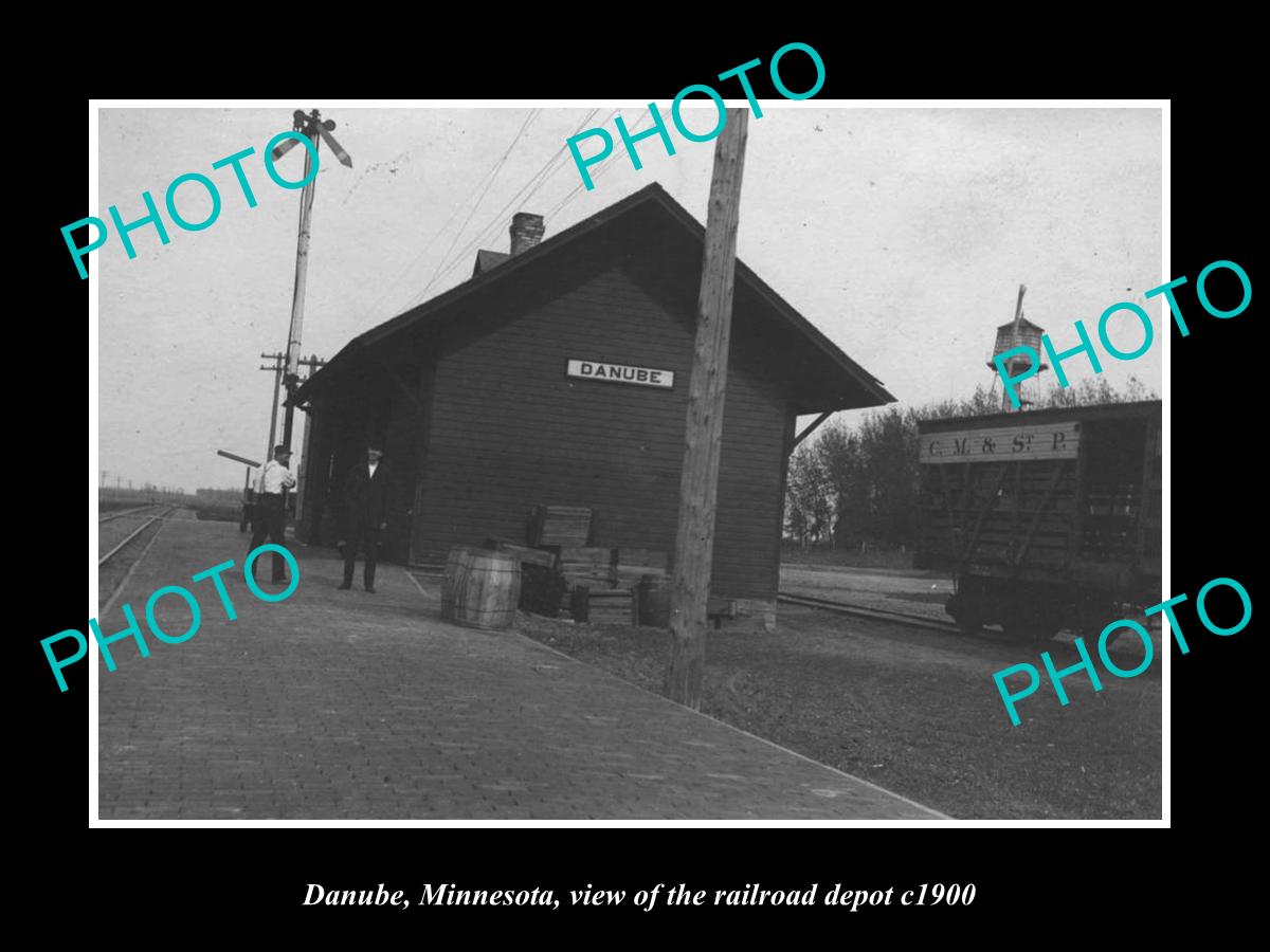 OLD LARGE HISTORIC PHOTO OF DANUBE MINNESOTA, THE RAILROAD DEPOT STATION c1900