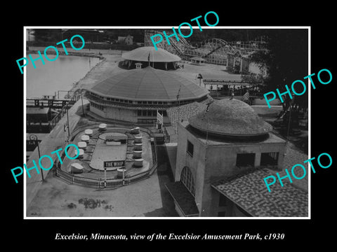 OLD LARGE HISTORIC PHOTO OF EXCELSIOR MINNESOTA, VIEW OF THE AMUSEMENT PARK 1930