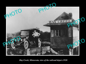 OLD LARGE HISTORIC PHOTO OF HAY CREEK MINNESOTA, THE RAILROAD DEPOT STATION 1920