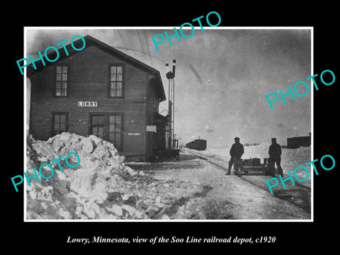 OLD LARGE HISTORIC PHOTO OF LOWRY MINNESOTA, THE RAILROAD DEPOT STATION c1920