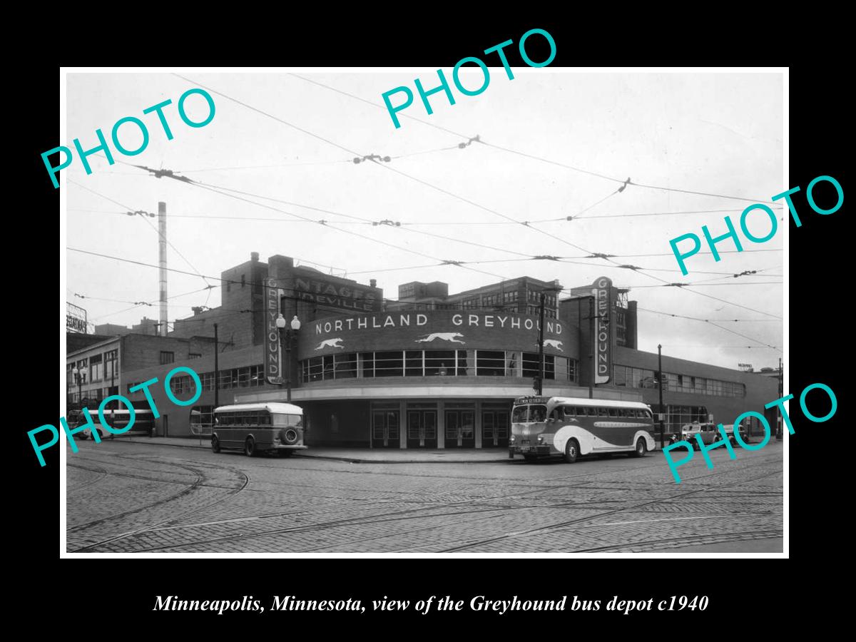 OLD LARGE HISTORIC PHOTO OF MINNEAPOLIS MINNESOTA, THE GREYHOUND BUS DEPOT c1940