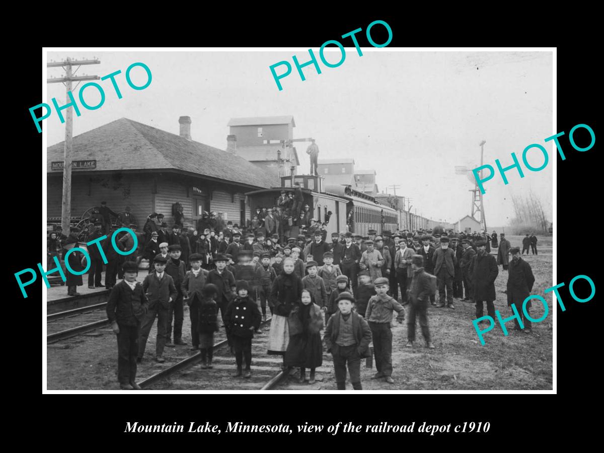 OLD LARGE HISTORIC PHOTO OF MOUNTAIN LAKE MINNESOTA, THE RAILROAD DEPOT c1910