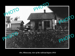 OLD LARGE HISTORIC PHOTO OF ORR MINNESOTA, THE RAILROAD DEPOT STATION 1914