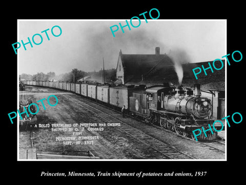 OLD LARGE HISTORIC PHOTO OF PRINCETON MINNESOTA, THE RAILROAD DEPOT STATION 1937