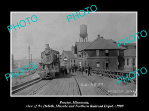 OLD LARGE HISTORIC PHOTO OF PROCTOR MINNESOTA, THE RAILROAD DEPOT STATION c1900