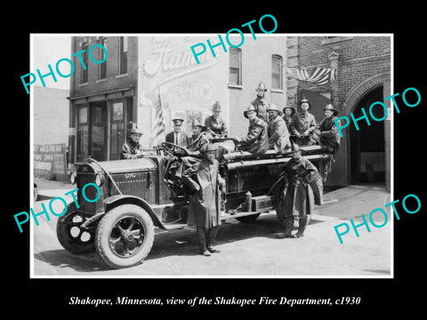 OLD LARGE HISTORIC PHOTO OF SHAKOPEE MINNESOTA, THE TOWN FIRE DEPARTMENT c1930