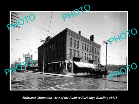 OLD LARGE HISTORIC PHOTO OF STILLWATER MINNESOTA, LUMBER EXCHANGE BUILDING c1915