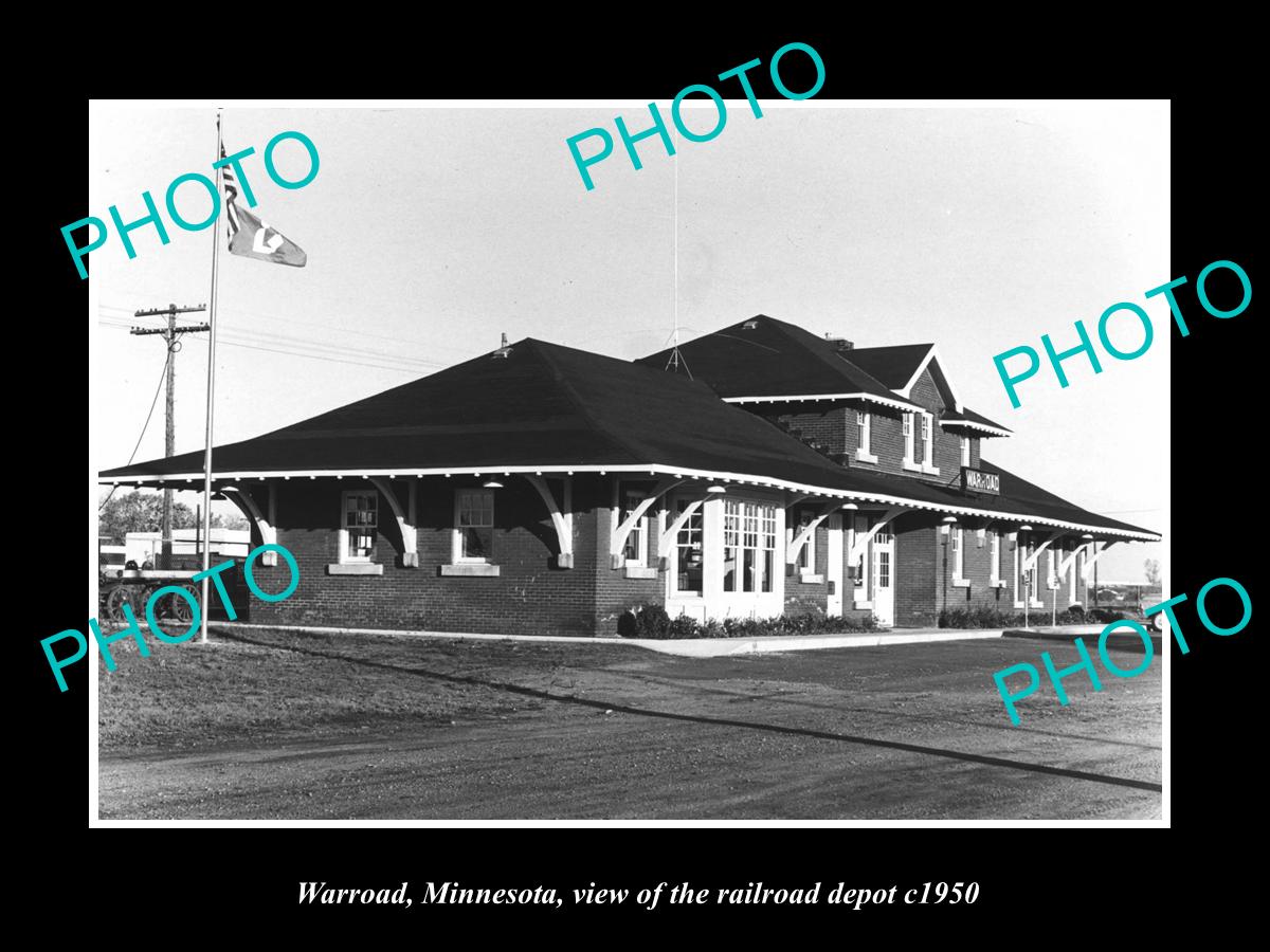 OLD LARGE HISTORIC PHOTO OF WARROAD MINNESOTA, THE RAILROAD DEPOT STATION c1950