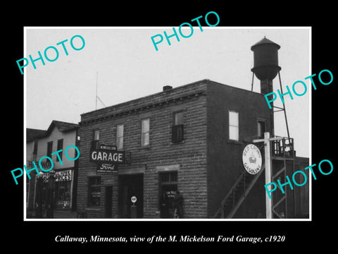 OLD LARGE HISTORIC PHOTO OF CALLAWAY MINNESOTA, THE MICKLESON FORD GARAGE c1920