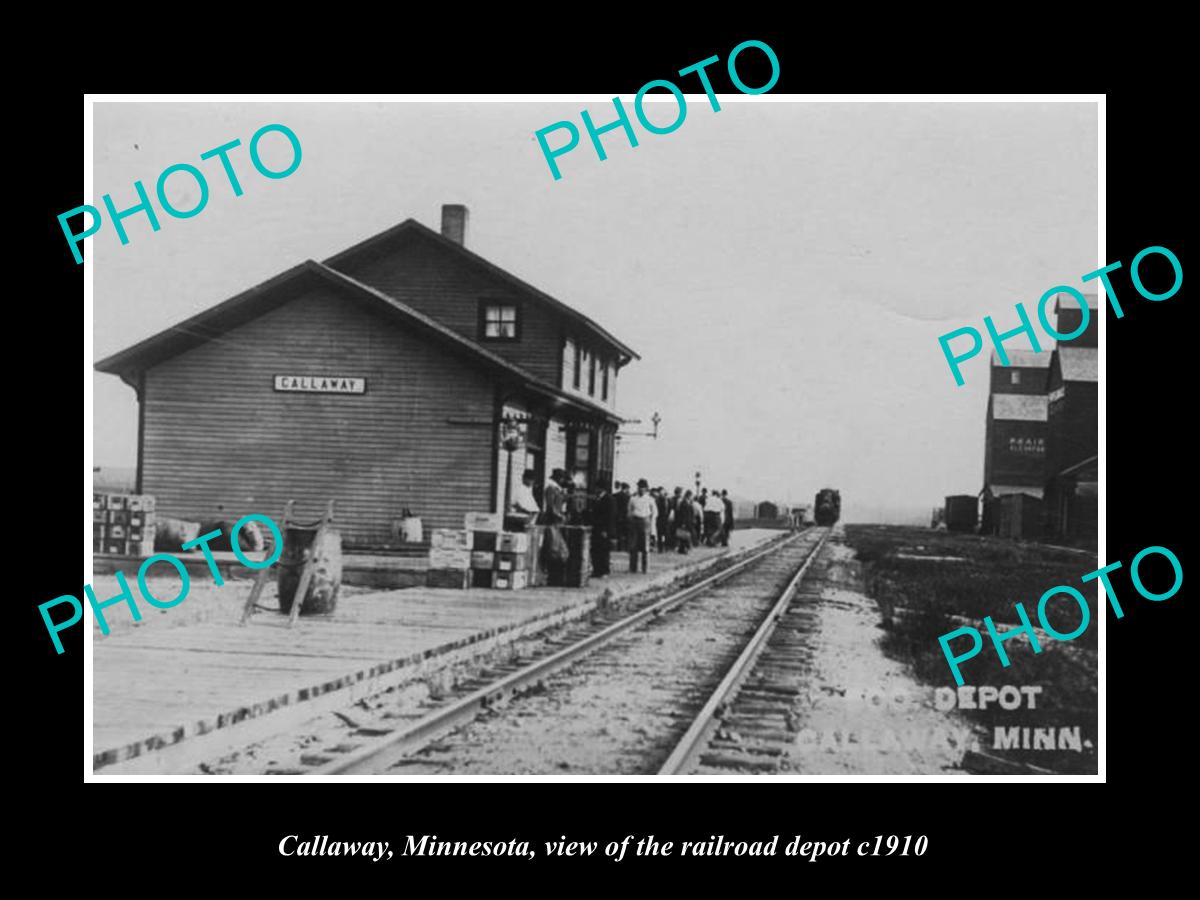 OLD LARGE HISTORIC PHOTO OF CALLAWAY MINNESOTA, THE RAILROAD DEPOT STATION c1910