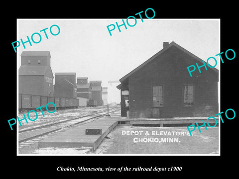 OLD LARGE HISTORIC PHOTO OF CHOKIO MINNESOTA, THE RAILROAD DEPOT STATION c1900