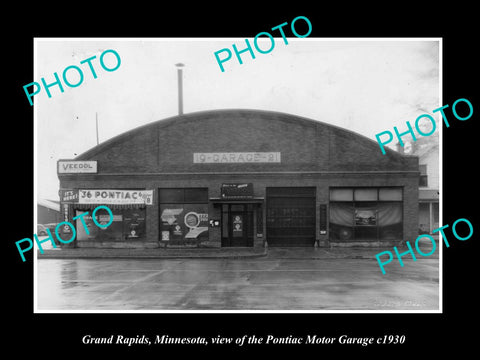 OLD LARGE HISTORIC PHOTO OF GRAND RAPIDS MINNESOTA, PONTIAC MOTOR GARAGE c1930