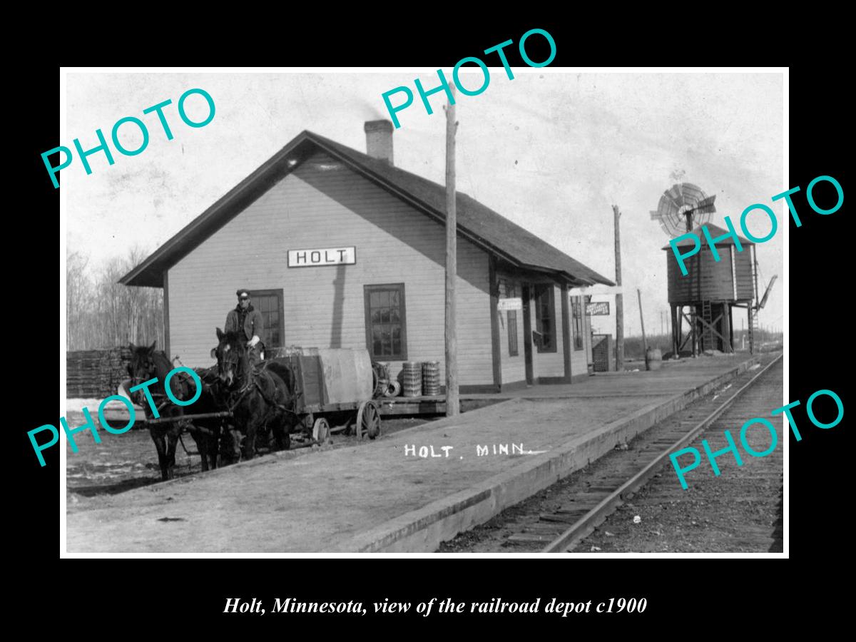 OLD LARGE HISTORIC PHOTO OF HOLT MINNESOTA, THE RAILROAD DEPOT STATION c1900