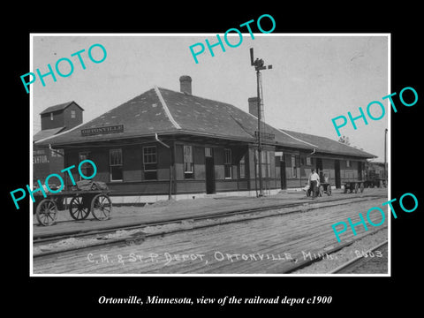 OLD LARGE HISTORIC PHOTO OF ORTONVILLE MINNESOTA, THE RAILROAD DEPOT c1900