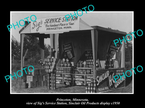 OLD LARGE HISTORIC PHOTO OF PRINCETON MINNESOTA, THE SINCLAIR OIL STATION c1950