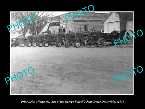 OLD LARGE HISTORIC PHOTO OF PRIOR LAKE MINNESOTA, JOHN DEERE TRACTOR STORE 1940