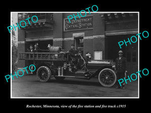 OLD LARGE HISTORIC PHOTO OF ROCHESTER MINNESOTA, THE FIRE STATION & TRUCK c1915