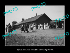 OLD LARGE HISTORIC PHOTO OF SPICER MINNESOTA, THE RAILROAD DEPOT STATION c1900