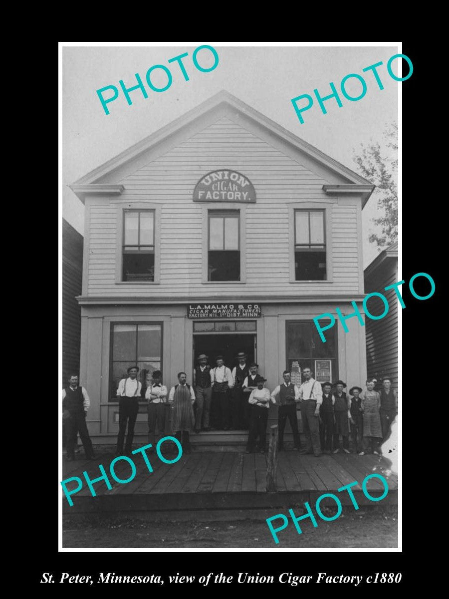 OLD LARGE HISTORIC PHOTO OF ST PETER MINNESOTA, THE UNION CIGAR FACTORY c1880