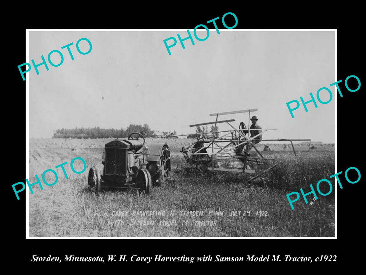 OLD LARGE HISTORIC PHOTO OF STORDEN MINNESOTA, THE SAMSON MODEL M TRACTOR 1922 1