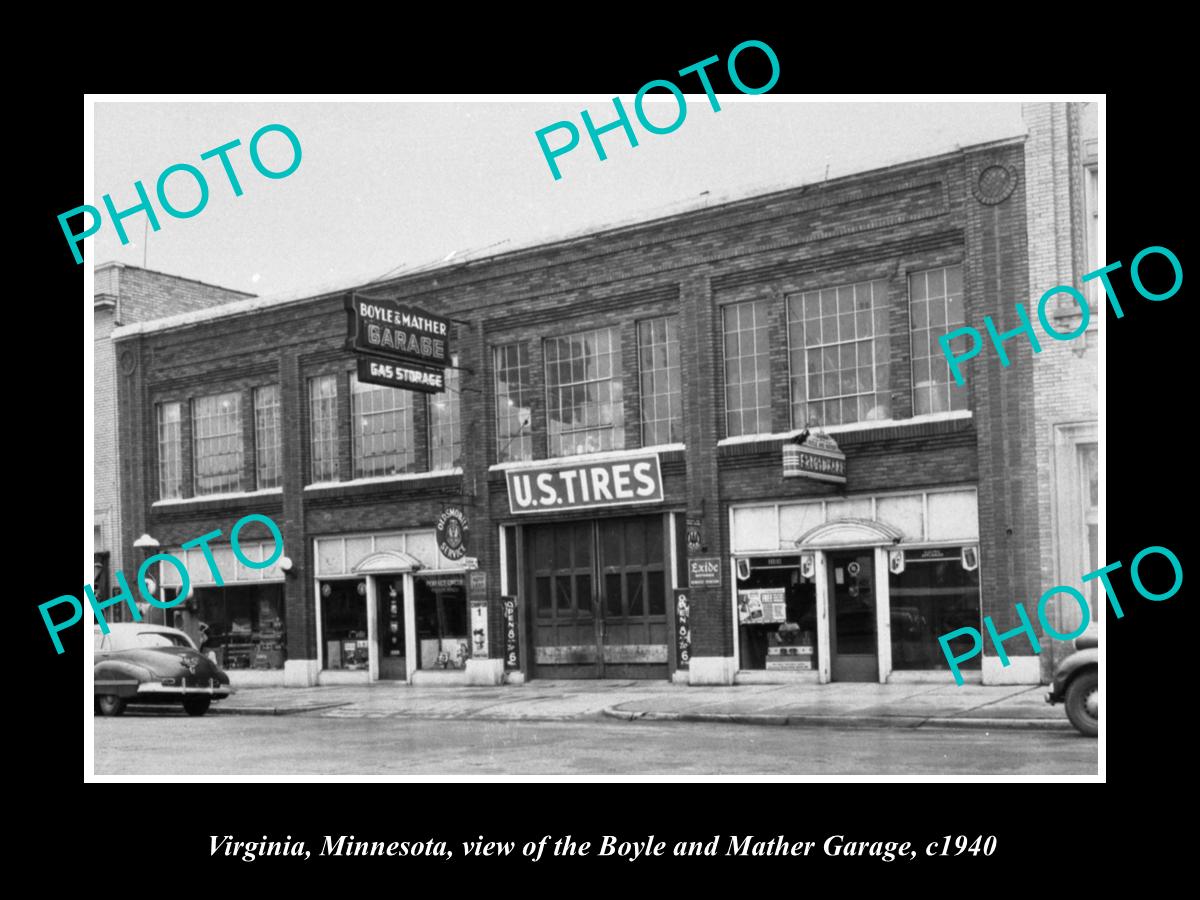 OLD LARGE HISTORIC PHOTO OF VIRGINIA MINNESOTA, BOYLE & MATHER MOTOR GARAGE 1940