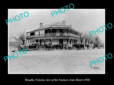 OLD LARGE HISTORIC PHOTO OF BENALLA VICTORIA, THE FARMERS ARMS HOTEL c1930