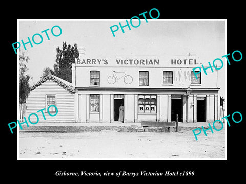 OLD LARGE HISTORIC PHOTO OF GISBORNE VICTORIA, THE BARRYS VICTORIAN HOTEL c1890