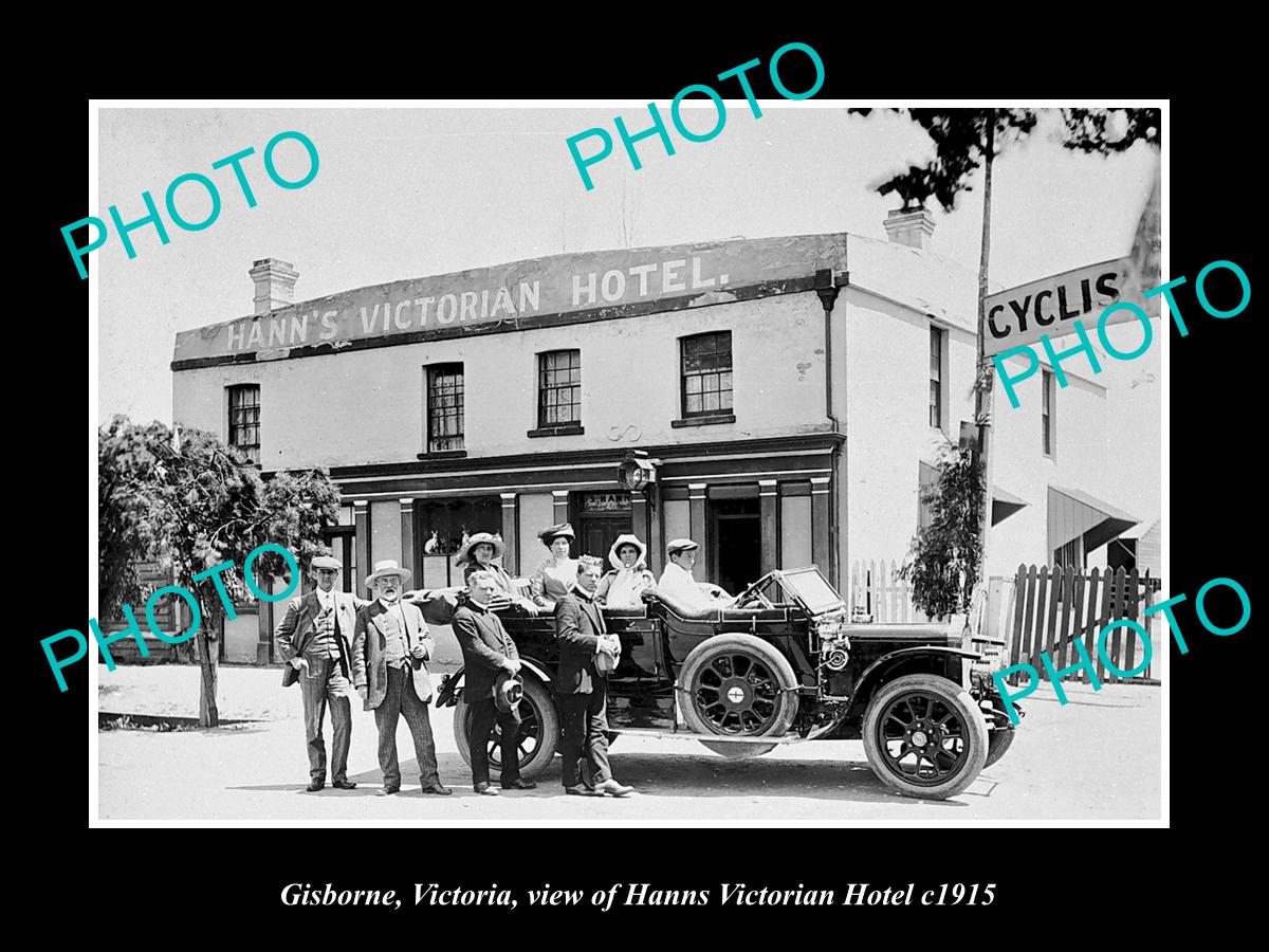 OLD LARGE HISTORIC PHOTO OF GISBORNE VICTORIA, THE HANNS VICTORIAN HOTEL c1915