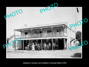 OLD LARGE HISTORIC PHOTO OF GISBORNE VICTORIA, THE HANNS VICTORIAN HOTEL c1920