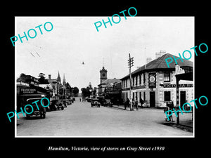 OLD LARGE HISTORIC PHOTO OF HAMILTON VICTORIA, THE STORES ON GRAY STREET c1930