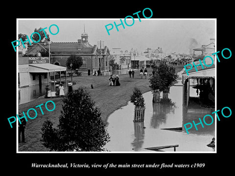 OLD LARGE HISTORIC PHOTO OF WARRACKNEBEAL VICTORIA, VIEW OF MAIN St FLOOD c1909