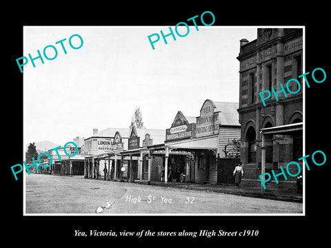 OLD LARGE HISTORIC PHOTO OF YEA VICTORIA, VIEW OF THE HIGH STREET STORES c1910 2