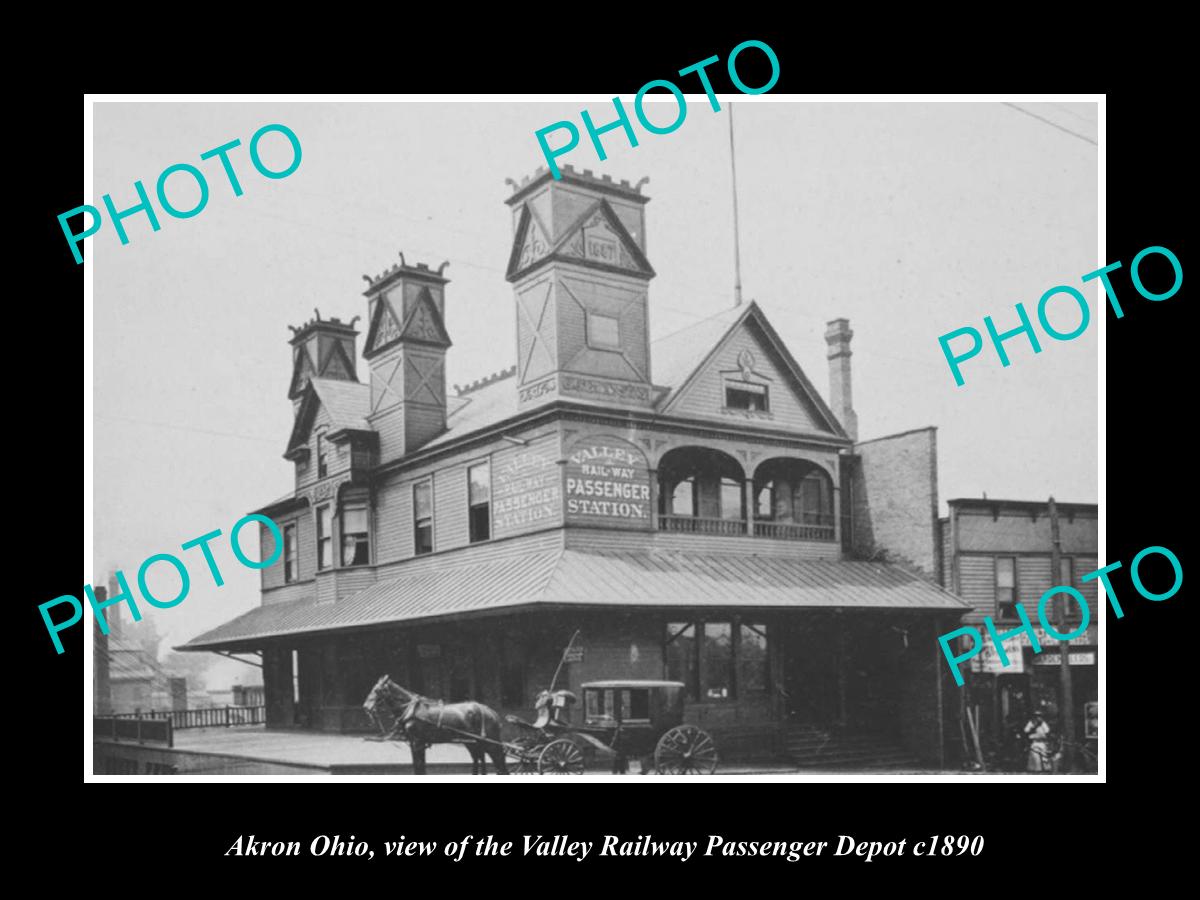 OLD LARGE HISTORIC PHOTO OF AKRON OHIO, THE VALLEY RAILWAY PASSENGER DEPOT c1890